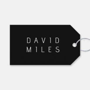 Étiquettes-cadeau Nom modifiable minimaliste moderne Noir & Blanc