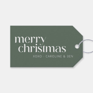 Étiquettes-cadeau Nom personnalisé Christmas Sage Green Retro