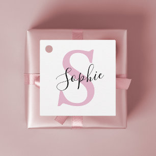 Étiquettes Cadeau Nom personnalisé moderne Monogramme rose