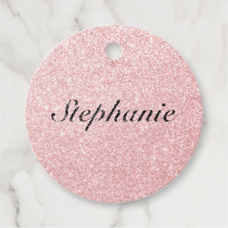 Étiquettes Cadeau Nom personnalisé Parties scintillant rose style ét