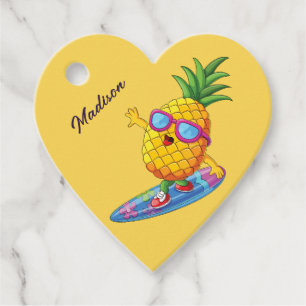 Étiquettes Cadeau Nom personnalisé Surfing Pineapple
