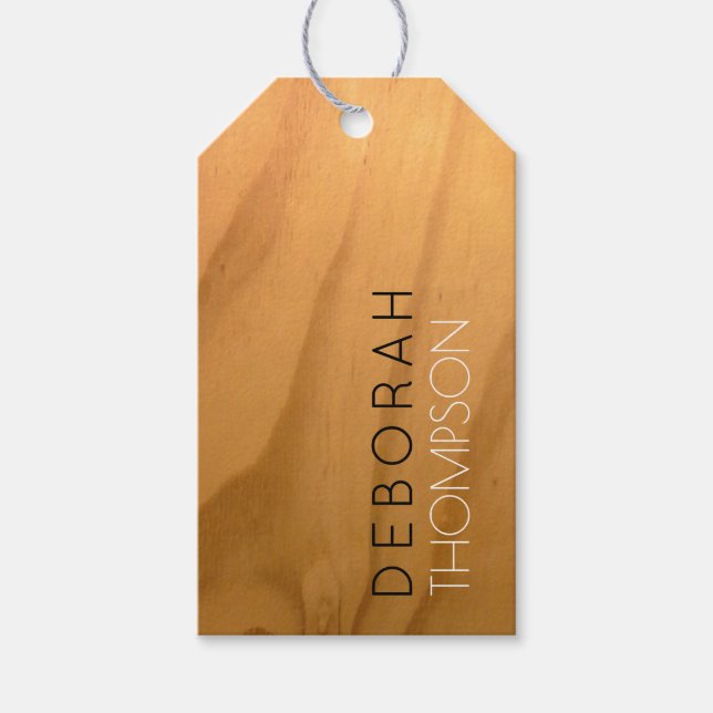 Étiquettes-cadeau nom sur bois rustique (Devant)