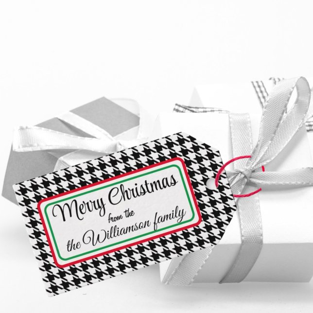 Étiquettes-cadeau Nom sur Houndstooth noir et blanc 10 (Créateur téléchargé)