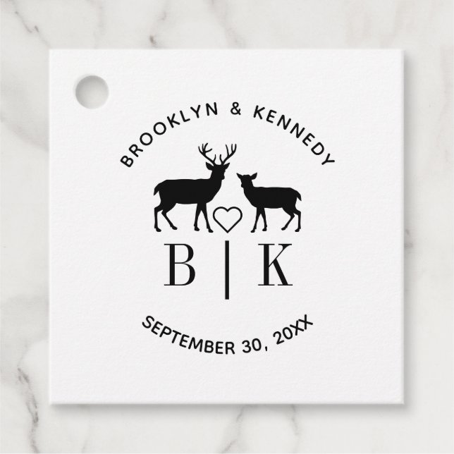 Étiquettes Cadeau Noms de couple Cerf Monogramme Mariage rustique de (Devant)