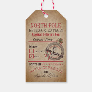Étiquettes-cadeau North Pôle Reindeer Express Naughty ou Nice Père N