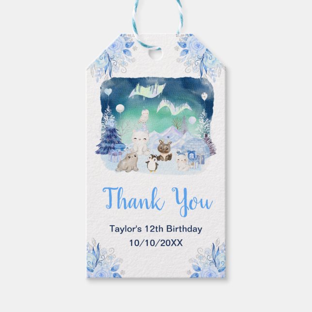 Étiquettes-cadeau Northern Lights Animals Birthday Party Thank You (Devant)