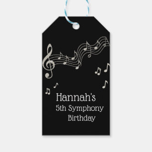 Étiquettes-cadeau Notes musicales en noir et blanc brillant Annivers