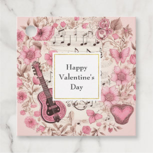 Étiquettes Cadeau Notes musicales et fleurs style rétro Valentine's