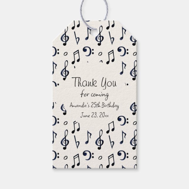 Étiquettes-cadeau Notes musicales mignonnes Motif Anniversaire (Devant)