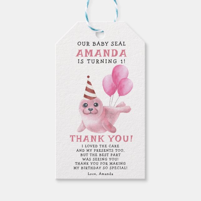 Étiquettes-cadeau Notre Baby Seal 1er Anniversaire Sous la Mer (Devant)