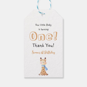 Étiquettes-cadeau Notre Bébé tourne une petite girafe 1er anniversai