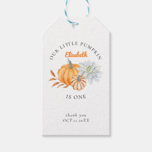 Étiquettes-cadeau Notre Petit Citrouille 1er Anniversaire Floral Aqu