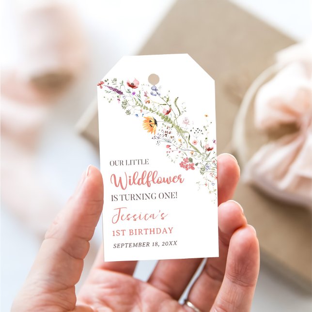 Étiquettes-cadeau Notre Petite Fleur sauvage Bébée Fille 1er anniver (Créateur téléchargé)