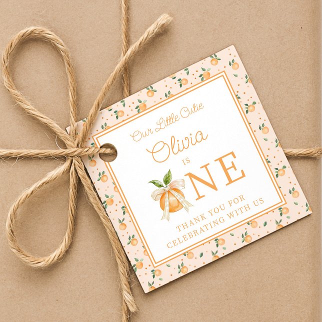 Étiquettes Cadeau Notre petite mignonne a un an, premier anniversair (Our Little Cutie Is One First Birthday Favor Tags)
