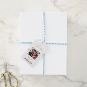 Étiquettes-cadeau Notre premier Mariage photo floral de Noël
