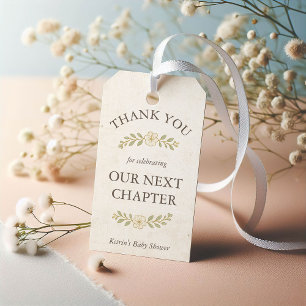 Étiquettes-cadeau Notre prochain chapitre Storybook Baby shower Merc