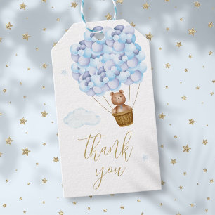 Étiquettes-cadeau Nounours en peluche Ballons bleus Écriture dorée M