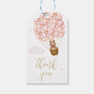 Étiquettes-cadeau Nounours en peluche Ballons roses Écriture dorée M