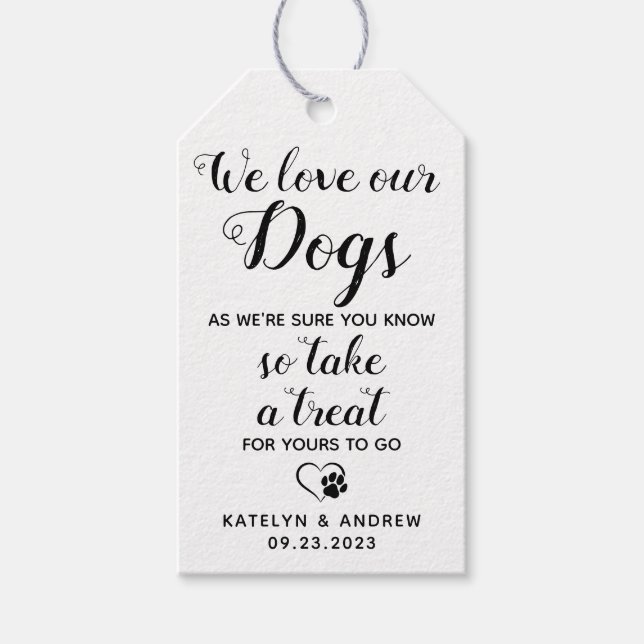 Étiquettes-cadeau Nous Aimons Nos Chiens Traiter Biscuit Bar Mariage (Devant)