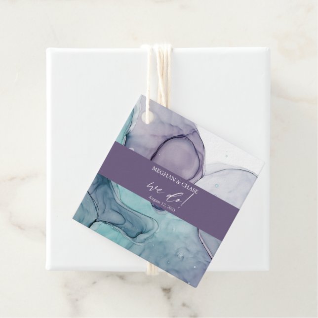 Étiquettes Cadeau Nous faisons Turquoise Plum Purple Mariage d'encre (En situation)