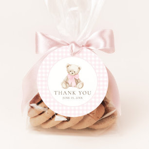 Étiquettes Cadeau Nous pouvons à peine attendre Ourson en Vichy Rose