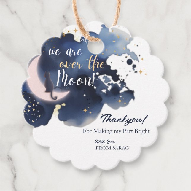 Étiquettes Cadeau Nous sommes au-dessus de la lune baby shower bleu  (Devant)
