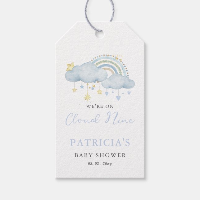 Étiquettes-cadeau Nous sommes sur Cloud Nine Boy Baby shower (Devant)