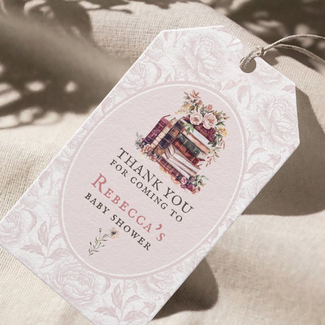 Étiquettes-cadeau Nouveau chapitre baby shower aquarelle, pivoine bl (Créateur téléchargé)