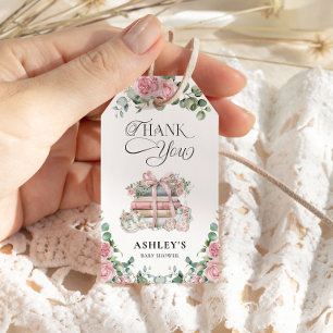 Étiquettes-cadeau Nouveau chapitre Baby shower rose floral Bow Merci