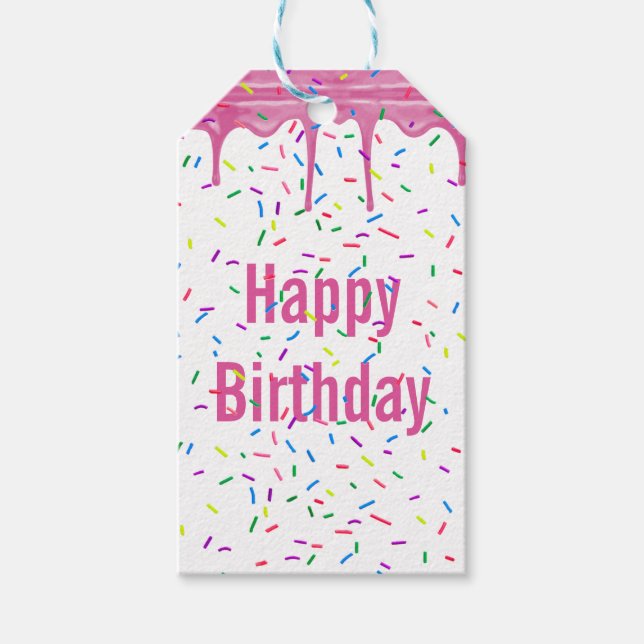 Étiquettes-cadeau Nouvel Anniversaire Saupoudré Sur Glace Rose (Devant)
