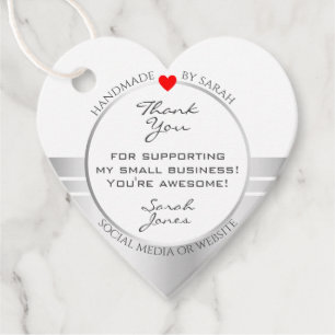 Étiquettes Cadeau Novelty White & Silver Produit Emballage Merci