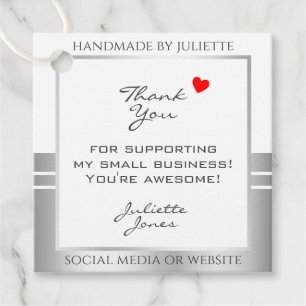 Étiquettes Cadeau Novelty White & Silver Produit Emballage Merci