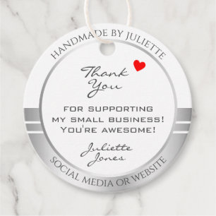 Étiquettes Cadeau Novelty White & Silver Produit Emballage Merci