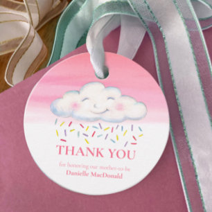 Étiquettes Cadeau Nuage bébé saupoudrer d'aquarelle merci rose