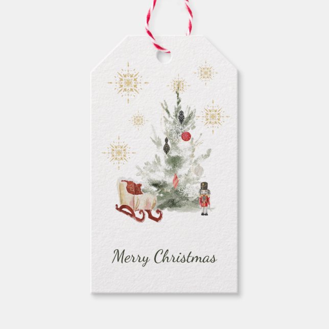 Étiquettes-cadeau Nutcracker aquarelle botanique joli Noël (Devant)