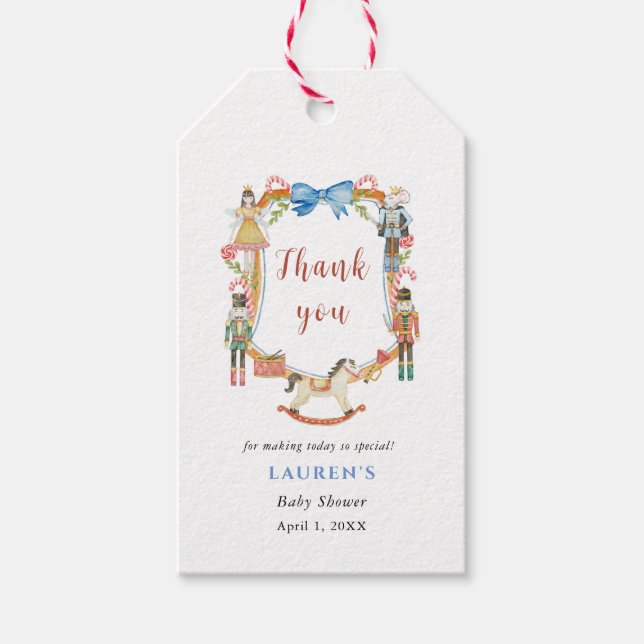 Étiquettes-cadeau Nutcracker Baby shower de Noël merci (Devant)