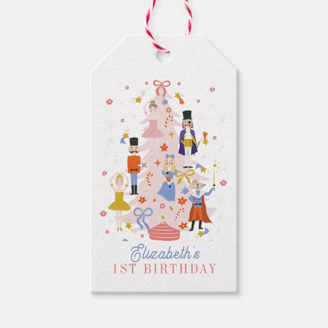 Étiquettes-cadeau Nutcracker Pink Christmas Tree Fête Anniversaire (Devant)