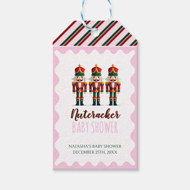 Étiquettes-cadeau Nutcracker rose fille Baby shower de Noël (Devant)