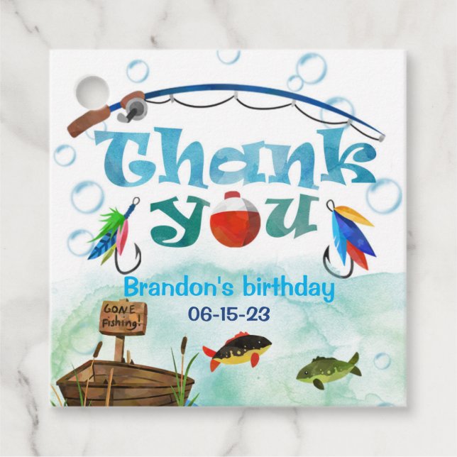 Étiquettes Cadeau O-fish-ally, Gone Fishing, Little Fisherman Party (Devant)