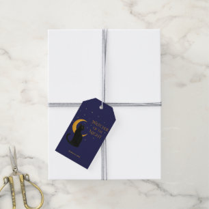 Étiquettes-cadeau Observateur de la nuit - Chat noir d'Halloween