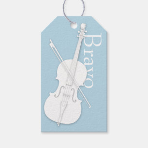 Étiquettes-cadeau Occasion musicale blanche Cello & Bow Bleu