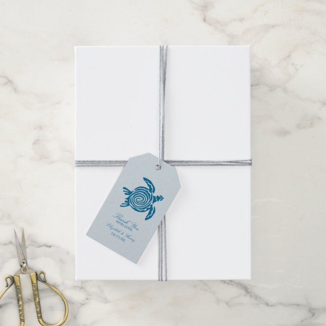 Étiquettes-cadeau Ocean Sea Turtle, Sea Blue Beach Wedding (Avec de la ficelle)