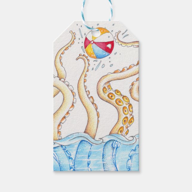 Étiquettes-cadeau Octopus Jouer Beach Ball (Devant)