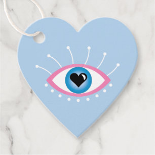 Étiquettes Cadeau Oeil mal grec avec cils rose bleu