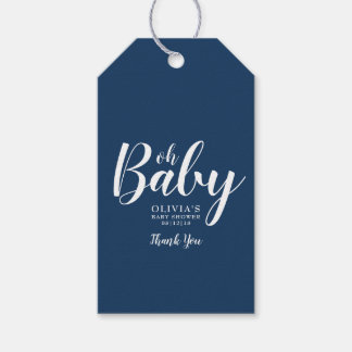 Étiquettes-cadeau Oh Baby - Baby shower à points bleu marine Polka