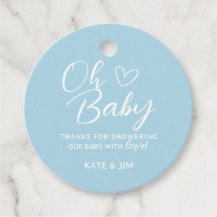Étiquettes Cadeau Oh Baby Baby shower bleu clair Merci Message