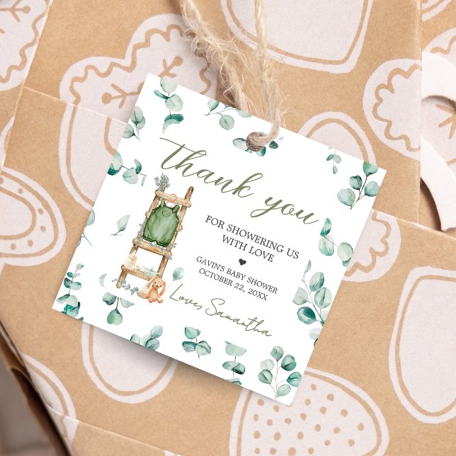 Étiquettes Cadeau Oh Baby Boho Eucalyptus Baby shower Carré (Oh Baby Greenery Baby Shower Square Favor Tags)