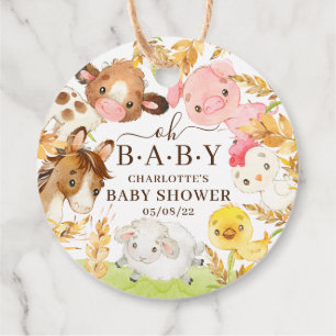 Étiquettes Cadeau Oh Baby Farm Animaux Baby shower Favoriser
