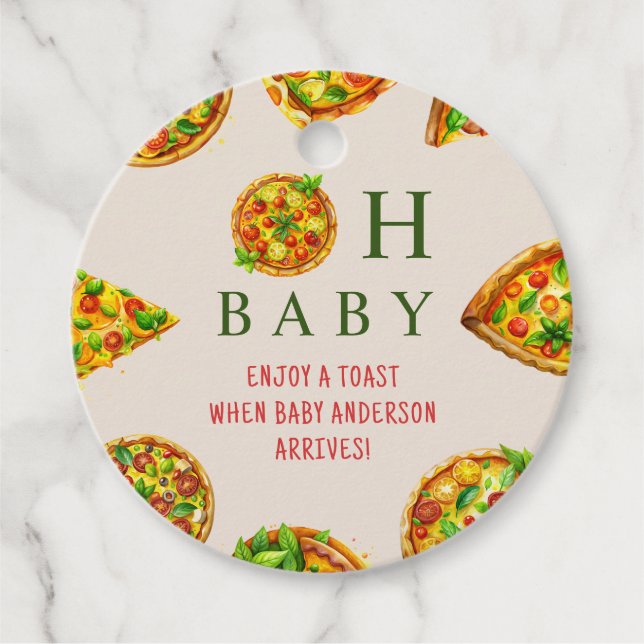 Étiquettes Cadeau Oh Baby Pizza Tomates Olivia Baby shower vert (Devant)