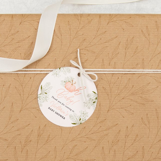 Étiquettes Cadeau Oh Baby rose citrouille baby shower floral chic (Oh Baby pink pumpkin floral chic baby shower Favor Tags)